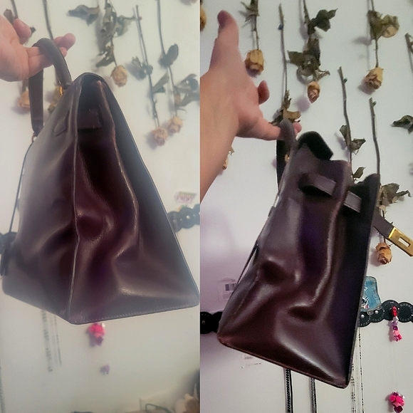 🦄 Vintage 1964 Hermes Kelly Burgundy Boxcalf Sellier 32 ☆Both Plaques Stamped☆ - Picture 14 of 17